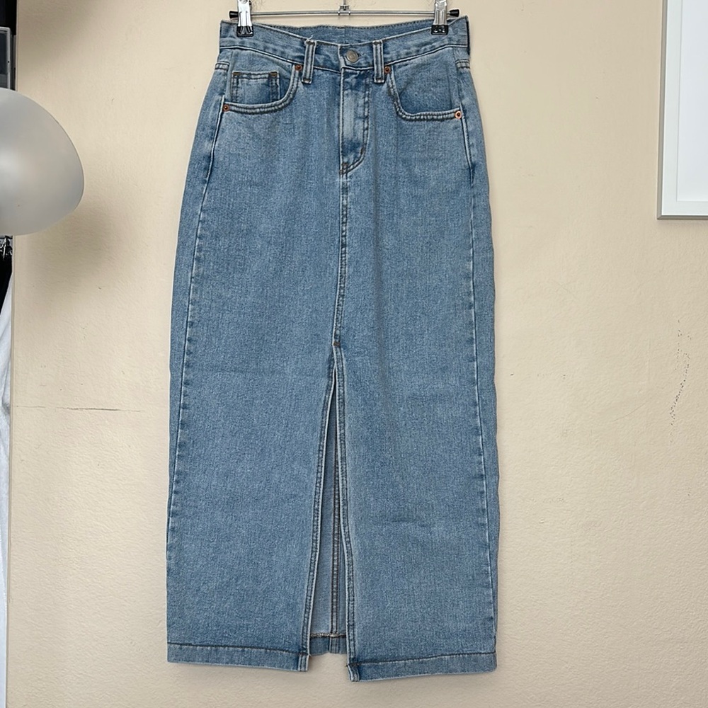 Vintage Denim Midi Slit Skirt Size Small